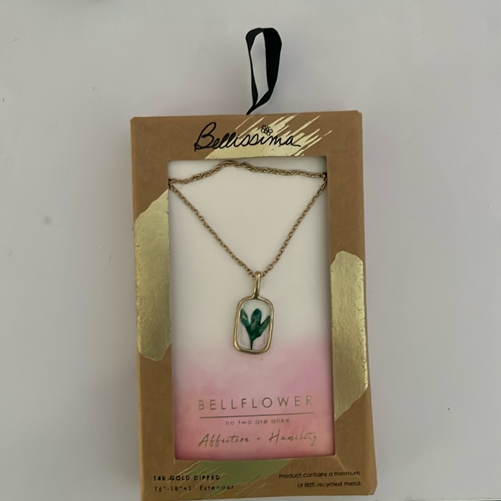 NWT Bellissima Bellflower Affection & Humility necklace. 14K gold dipped.